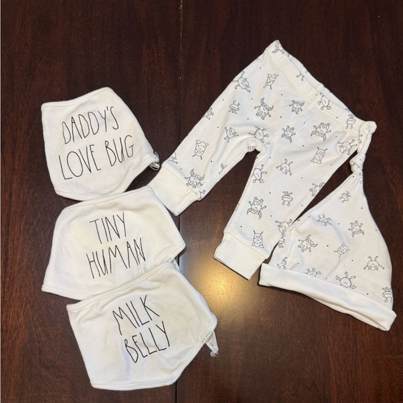 Rae Dunn Baby | Matching Black & White Pants, bib, & Hat Set | Size 0-3 Month - Picture 3 of 9